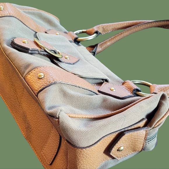 VINTAGE Y2K NINE WEST CANVAS HAND BAG W/PUC TRIM ~ EXCELLENT CONDITION - Picture 3 of 6